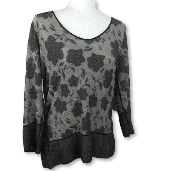 Armani Collezioni Deanna Spa Floral Top Blouse Viscose Black & Gray Plus Size 14 - Picture 1 of 8